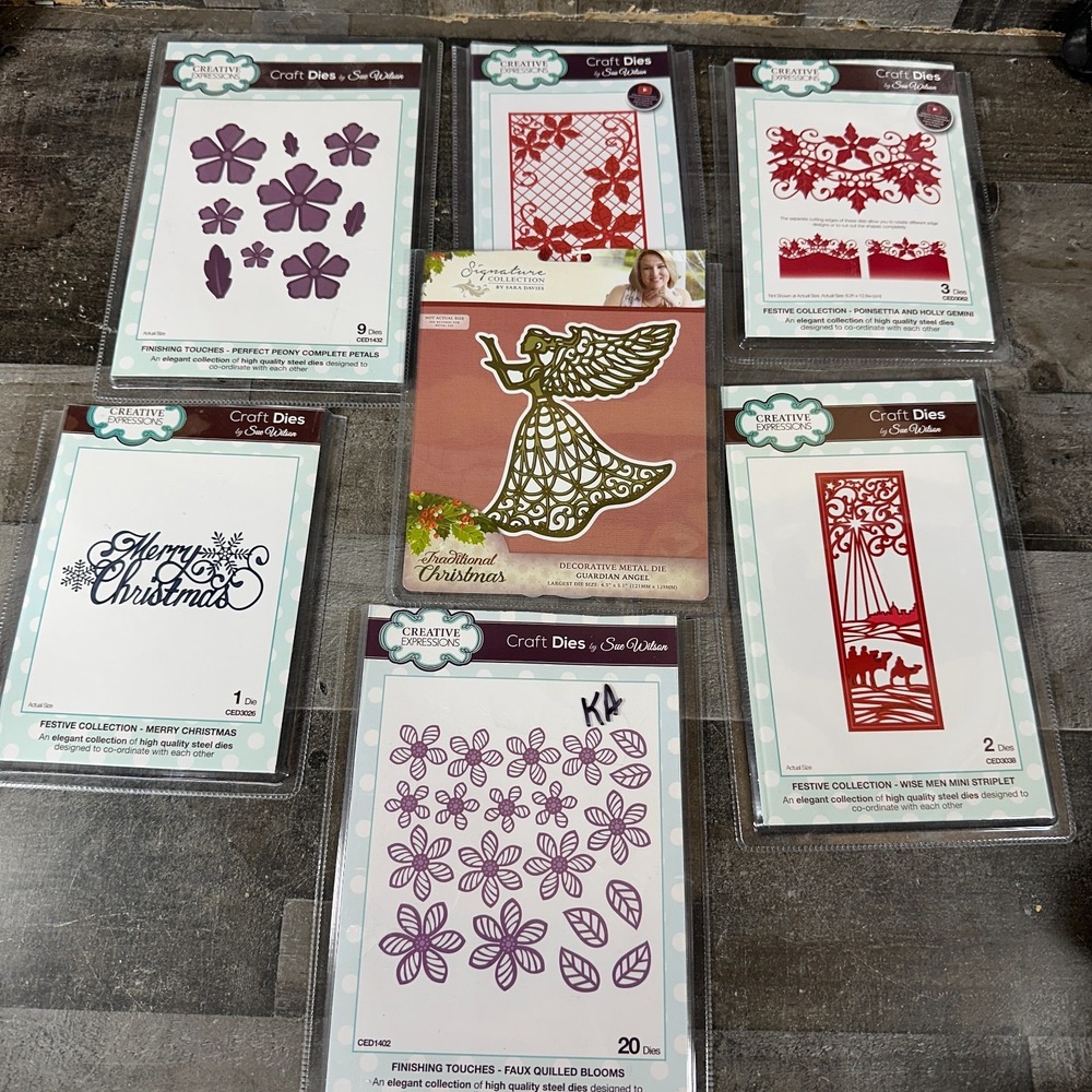 LOT OF 7 CREATIVE EXPRESSIONS DIES BY SUE WILSON & Others Christmas Stars Angel